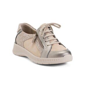 WIDEFIT Tan Multi Leather Comfort Sneakers With Side Zipper